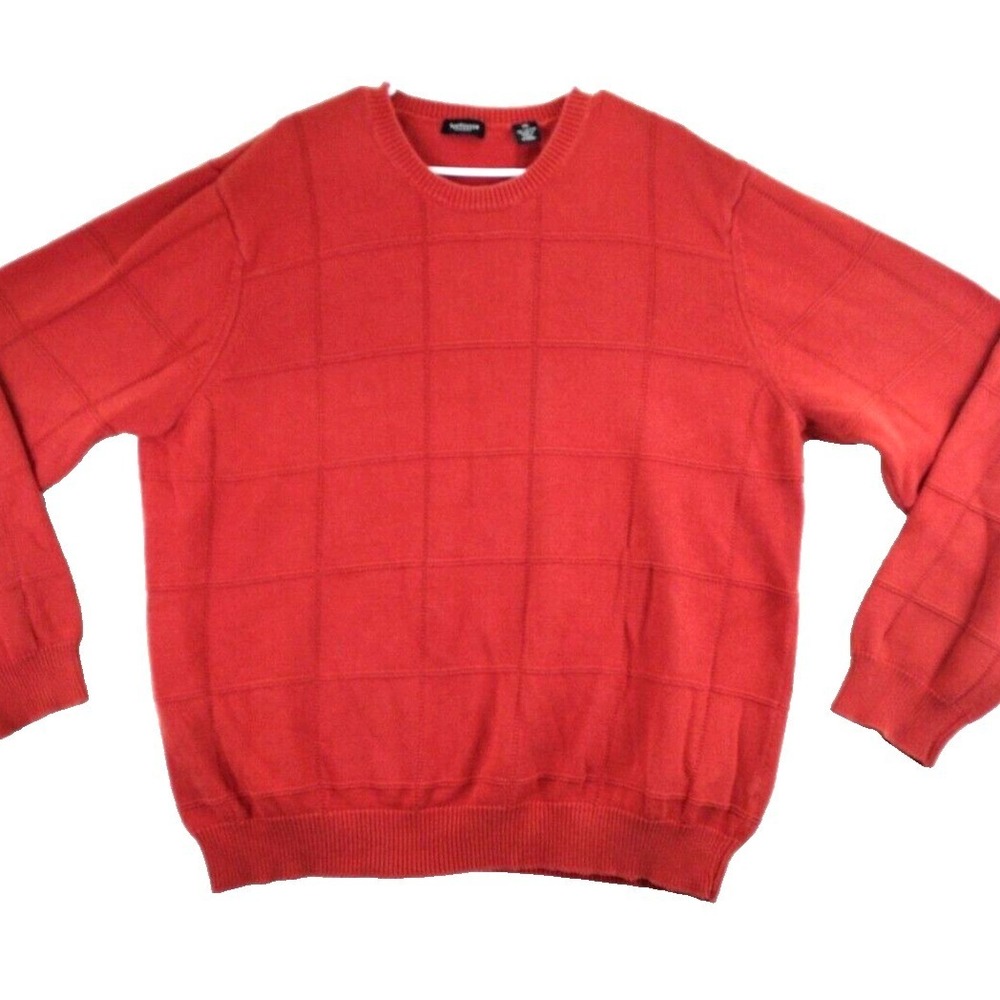 Van Heusen Mens Red Crew Neck Long Sleeve Textured Grid Knit Sweater‎ XX Large